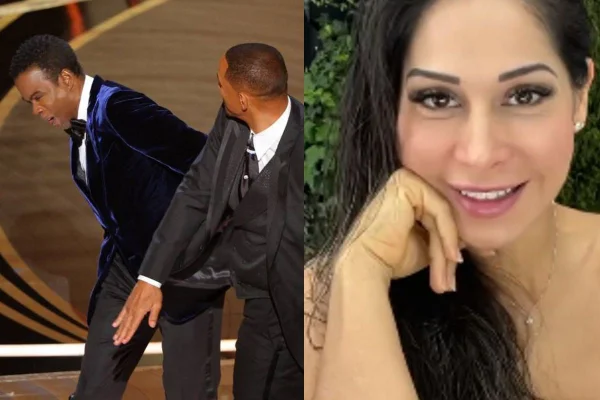 Montagem justaposta com foto do tapa que Will Smith deu em Chris Rock na cerimônia do Oscar e foto da ex-BBB e influencer Maíra Cardi - Metrópoles