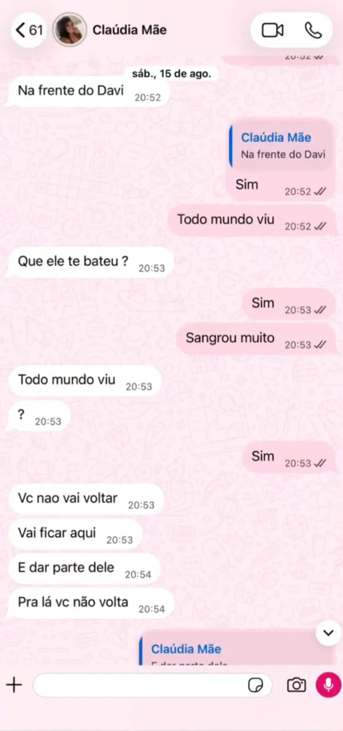 Marcelle Barbosa mostrou a conversa que teve com a mãe após ser agredida Marcelle Barbosa mostrou a conversa que teve com a mãe após ser agredida