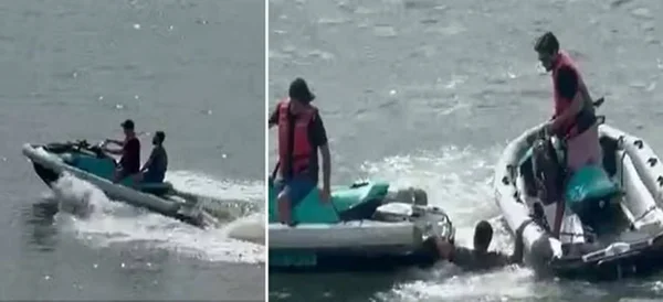 imagem colorida homem pula de navio para não pagar dividas