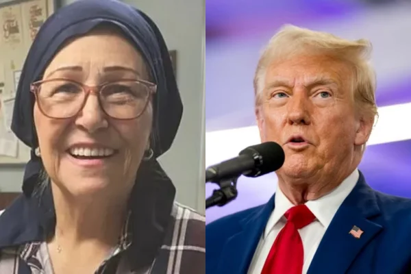 Imagem colorida, mulher que negou perdão de Trump. Ao lado, o presidente Donald Trump - Metrópoles