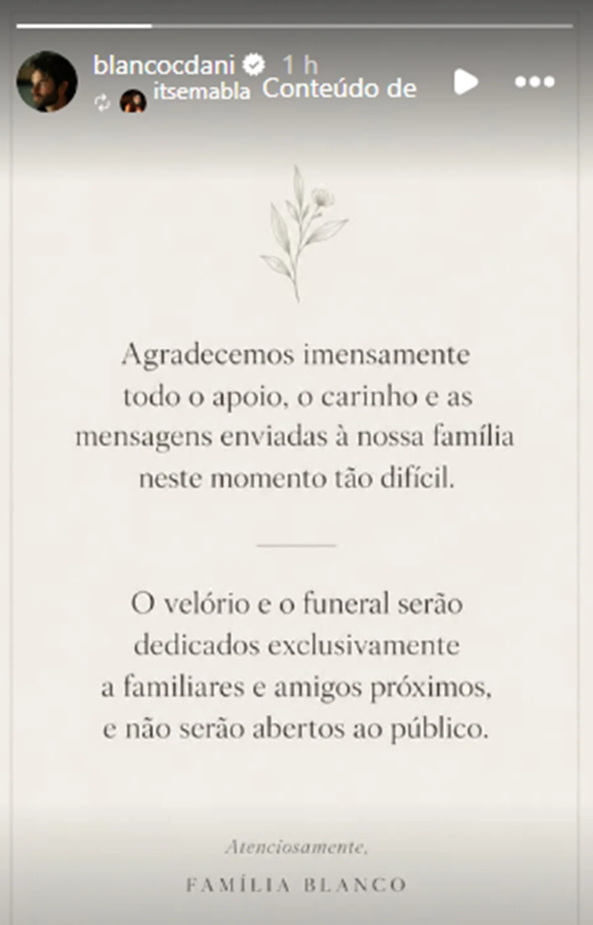 Velório de Lua Blanco será fechado, restrito a familiares e amigos próximos, diz comunicado Velório de Lua Blanco será fechado, restrito a familiares e amigos próximos, diz comunicado