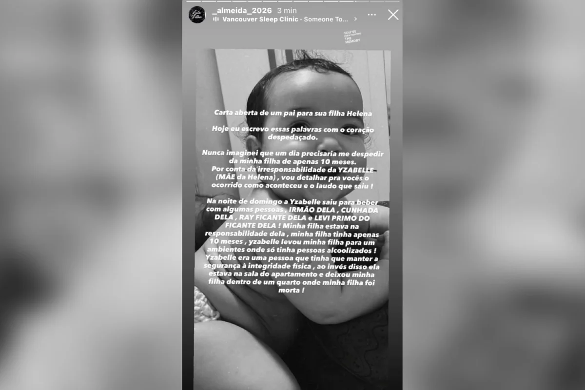 Após estupro ser descartado, pai se revolta com mãe da bebê Helena - imagem 1 Após estupro ser descartado, pai se revolta com mãe da bebê Helena - imagem 1