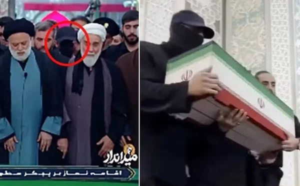 imagem colorida mascarado funeral ali khamenei