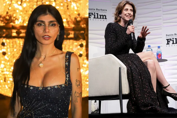 Montagem com fotos coloridas de Mia Khalifa e Fernanda Torres - Metrópoles
