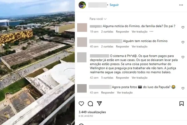 Print de instagram mostrando que bolsonarista solto por Moraes gravou vídeo em cima do Congresso