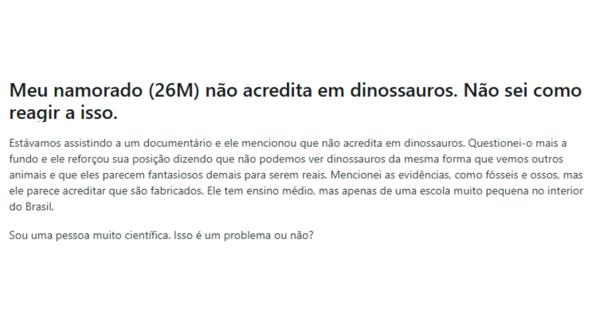 As pessoas que não acreditam na existência de dinossauros costumam se embasar no criacionismo As pessoas que não acreditam na existência de dinossauros costumam se embasar no criacionismo