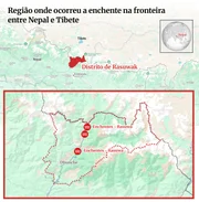 Região de fronteira entre Nepal e Tibete, onde ocorreu a enchente