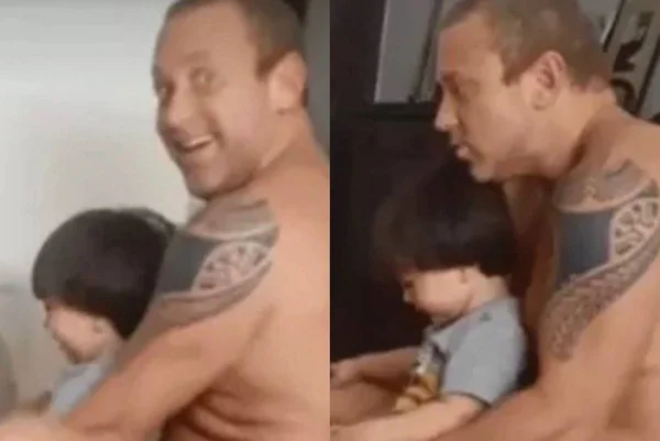 O ator Sérgio Hondjakoff, o Cabeção da novela Malhação é filmado em fotos justapostas brincando com seu filho - Metrópoles