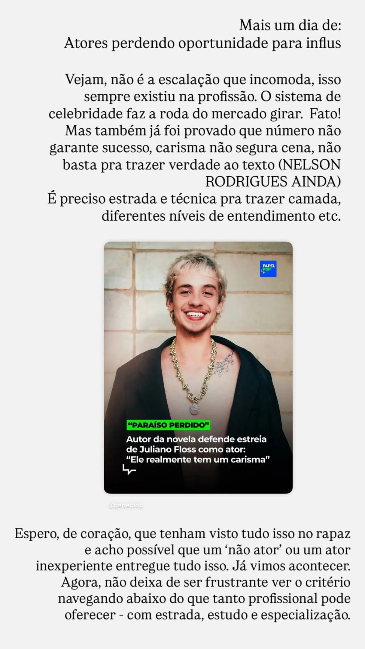 Post de Bruno Fagundes sobre Juliano Floss Post de Bruno Fagundes sobre Juliano Floss
