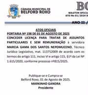 Boletim Oficial Legislativo da Câmara Municipal de Belford Roxo, publicado em 01 de agosto de 2025