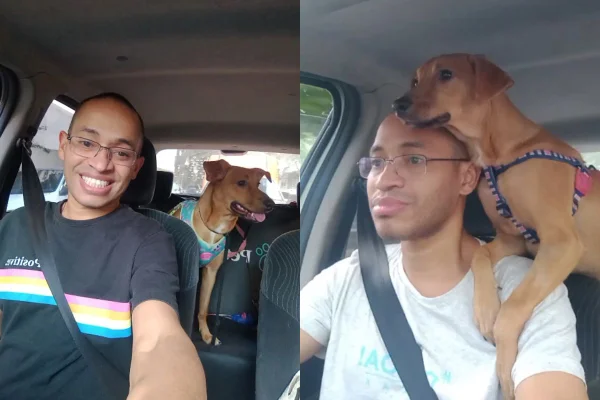 Foto colorida de um homem com cachorro - Metrópoles
