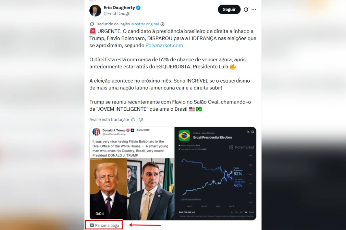 Perfis de fora do Brasil têm posts pagos para apontar favoritismo de Flávio - imagem 3 Perfis de fora do Brasil têm posts pagos para apontar favoritismo de Flávio - imagem 3