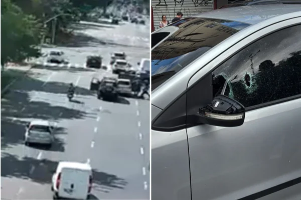 Imagem colorida mostra perseguição e tiroteio na Faria Lima