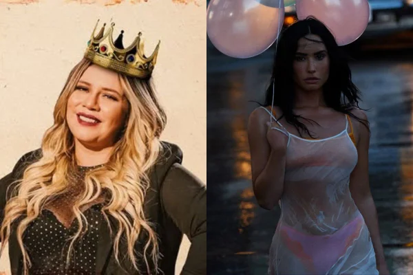 Montagem com fotos de Demi Lovato e Marília Mendonça