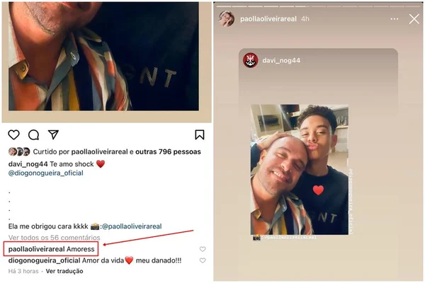 Filho de Diogo Nogueira posta foto com pai e diz que Paolla “obrigou”