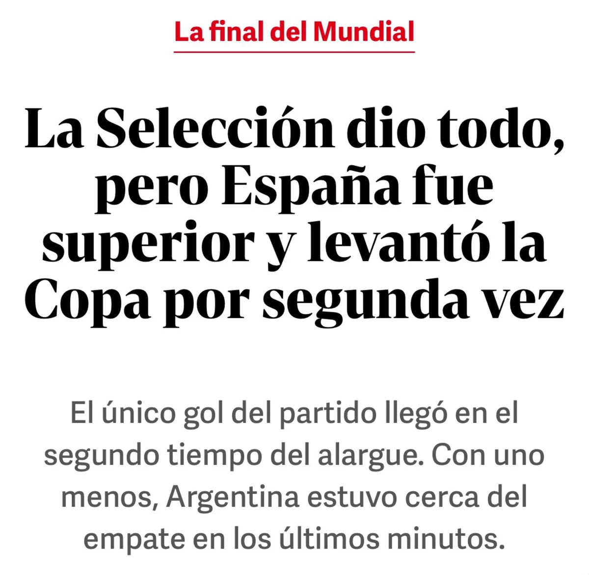 A Seleção deu tudo, mas a Espanha foi superior e levantou a Copa do Mundo pela 2ª vez A Seleção deu tudo, mas a Espanha foi superior e levantou a Copa do Mundo pela 2ª vez