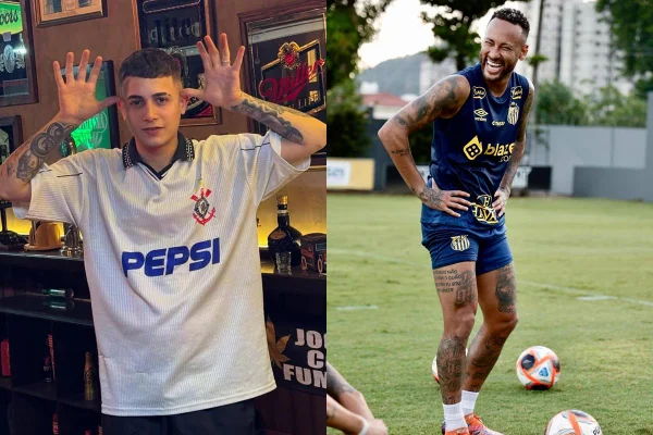 Montagem com fotos coloridas de MC Hariel e Neymar - Metrópoles