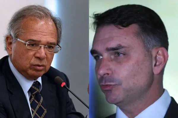 O ex-ministro da Economia Paulo Guedes e o senador Flávio Bolsonaro