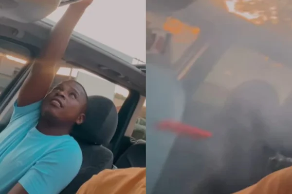 Homem solta rojão dentro de carro - Metrópoles