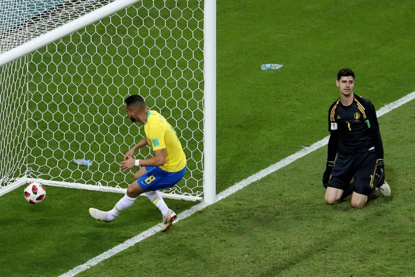 Thibaut Courtois durante jogo Brasil x Bélgica Thibaut Courtois durante jogo Brasil x Bélgica