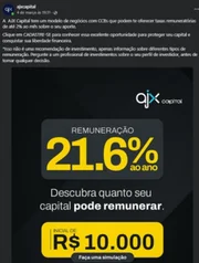 A empresa, que se apresenta com uma fintech, promete ganhos altos