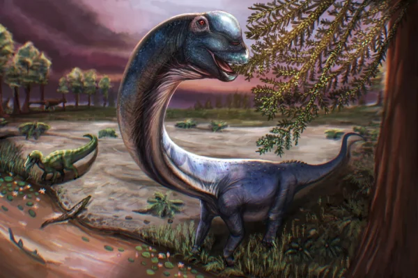 Ilustração dinossauro recém-descoberto Nagatitan chaiyaphumensis viveu no que hoje é a Tailândia, entre 120 milhões e 100 milhões de anos atrás. Metrópoles