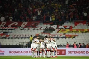 Jogadores do Flamengo antes de jogo diante do Corinthians pelo Campeonato Brasileiro