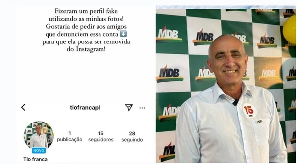 Print colorido de vereador que teve foto incluída em perfil falso do homem-bomba