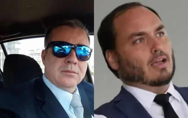 Montagem com fotos coloridas de Marcelo Bormevet e Carlos Bolsonaro - Metrópoles