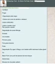 Chef "Zé Maria" envia a Vorcaro o mennu do almoço que será servido Chef "Zé Maria" envia a Vorcaro o mennu do almoço que será servido