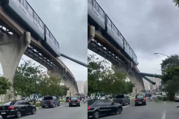 Guindaste cai sobre trilho e provoca acidente com trem da Linha 15-Prata