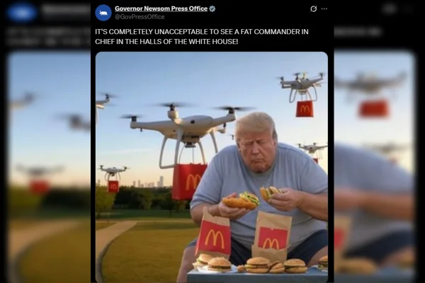 Imagem colorida de Donald Trump comendo