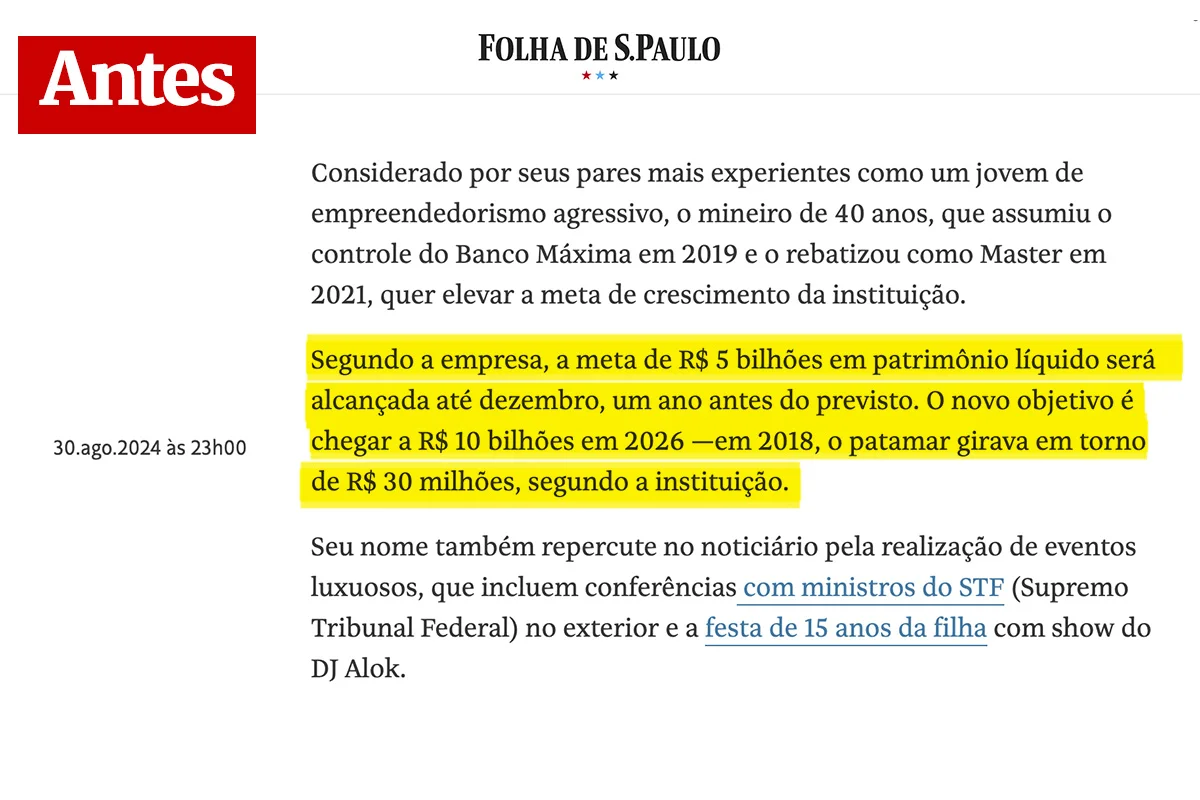 Daniel Vorcaro pagou R$ 1 milhão para “adiar” e “amenizar” matéria na Folha de S.Paulo - imagem 3 Daniel Vorcaro pagou R$ 1 milhão para “adiar” e “amenizar” matéria na Folha de S.Paulo - imagem 3