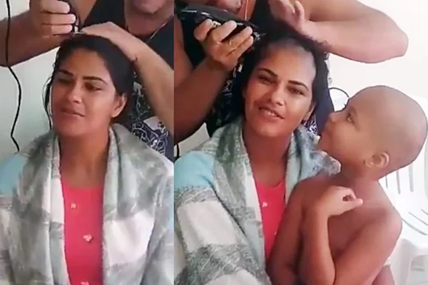 Mãe raspa os cabelos para apoiar filha com câncer e vídeo viraliza