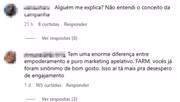 Comentários sobre campanha da FarmEtc