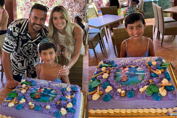 Foto colorida de Pedro e filho com vestido - Metrópoles
