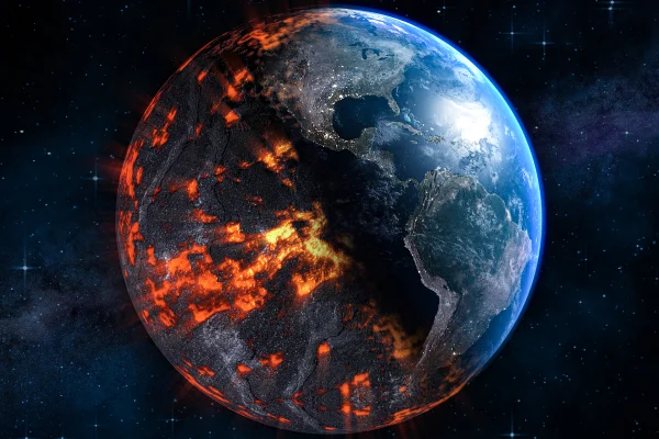 Imagem colorida que mostra o planeta Terra implodindo - Metrópoles.