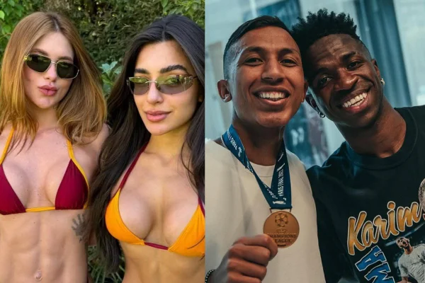 Montagem, Duda Freire e Virginia Fonseca; Vini Jr e Felipe Silveira, assessor do jogador