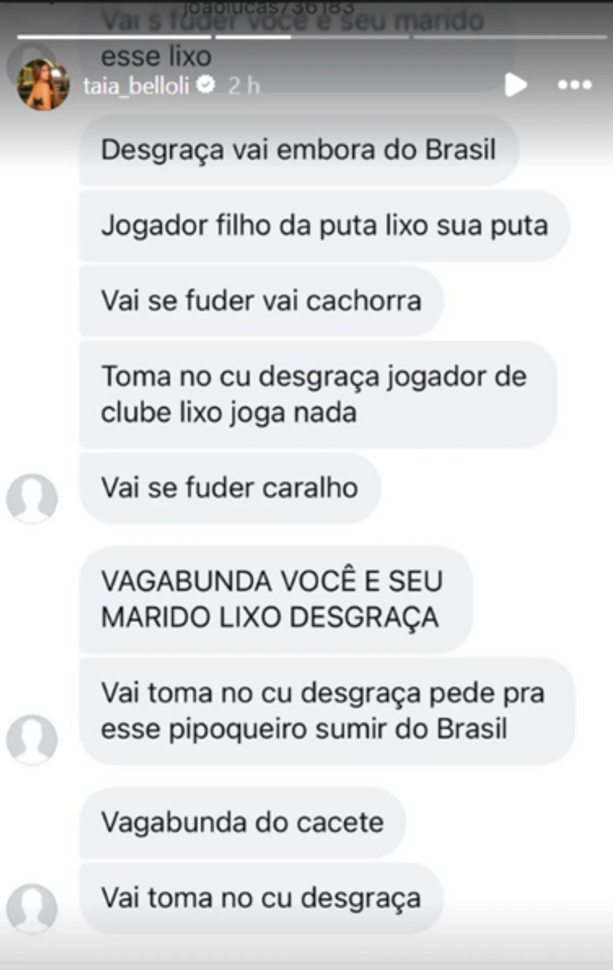Natalia Belloli expôs xingamentos nas redes. Natalia Belloli expôs xingamentos nas redes.