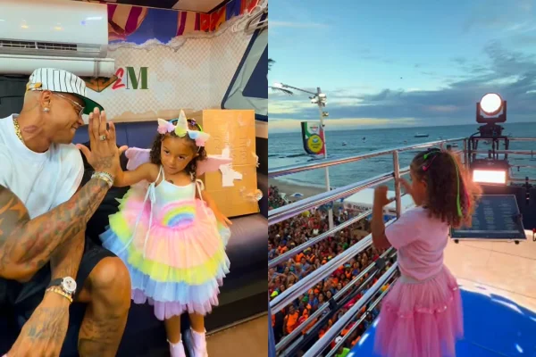 Montagem de imagens de Leo Santana com a filha Liz no carnaval de Salvador - Metrópoles