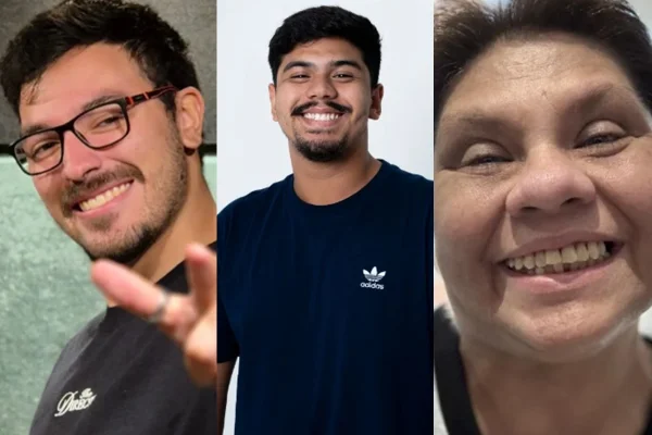 Mateus Jorge, dublador de O Trovador; Vyni, dublador de Luffy; e Ursula Bezerra, que dá voz ao Naruto