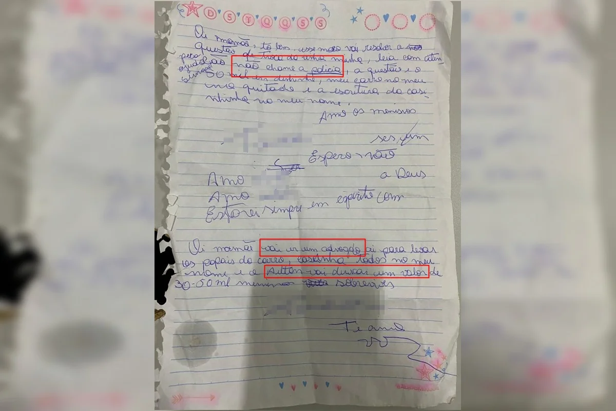 Carta feita pela vítima Carta feita pela vítima