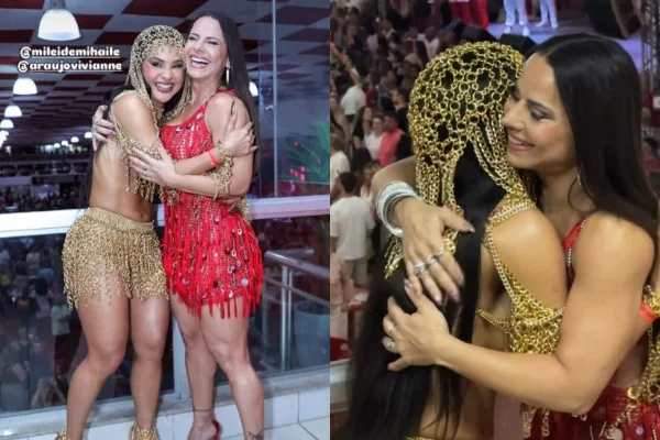 montagem colorida com fotos de Viviane Araújo e Mileide Mihaile