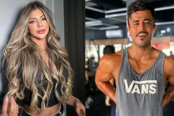 Montagem com foto colorida da influenciadora Rosa Iberê Tavares Dantas e do personal trainer Talis Roque da Silva, de 31 anos - Metrópoles
