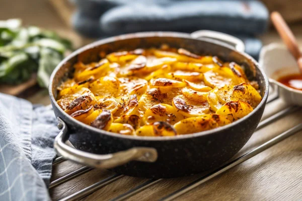 Caçarola de batata com calabresa e queijo
