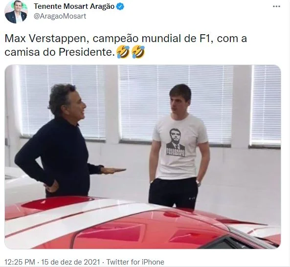 Assessor de Bolsonaro publica montagem de Max Verstappen. Veja