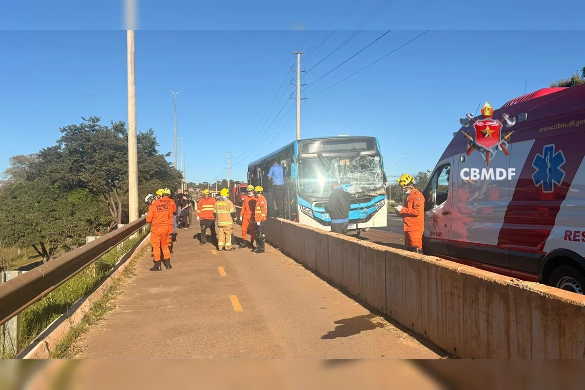 O coletivo colidiu contra a traseira do caminhão O coletivo colidiu contra a traseira do caminhão