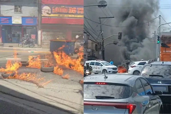 Captura de tela de vídeos que mostram protesto de moradores contra a Enel no Grajaú, zona sul de São Paulo. - Metrópoles