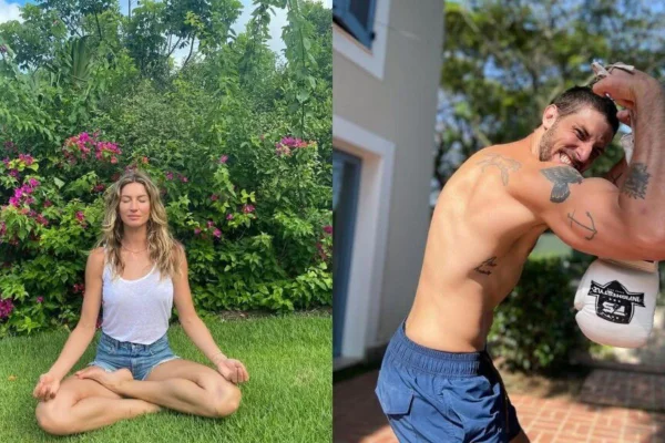 Montagem de fotos da Gisele e do Chay
