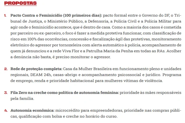 Eleições 2026: veja propostas dos candidatos ao GDF para proteger mulheres - destaque galeria
